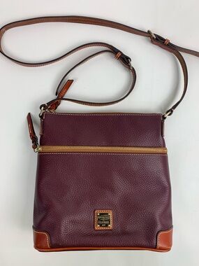 Dooney & Bourke Burgundy Pebble Leather Crossbody Tan Red lined NEW J16624650